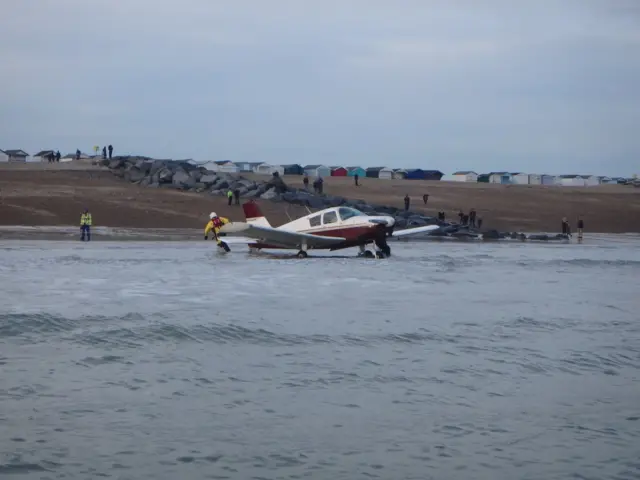 Light aircraft in the sea at Shoreham