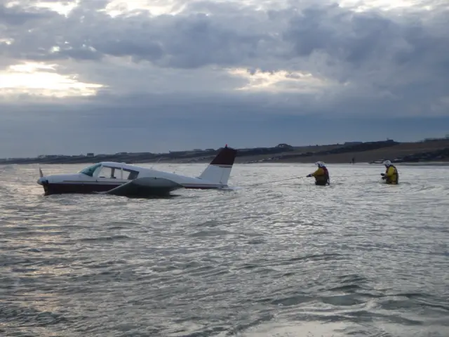 Light aircraft in the sea at Shoreham