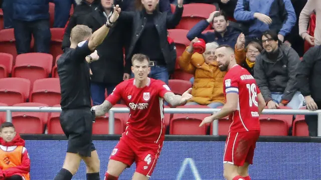 Aaron Wilbraham has a goal disallowed against Burton