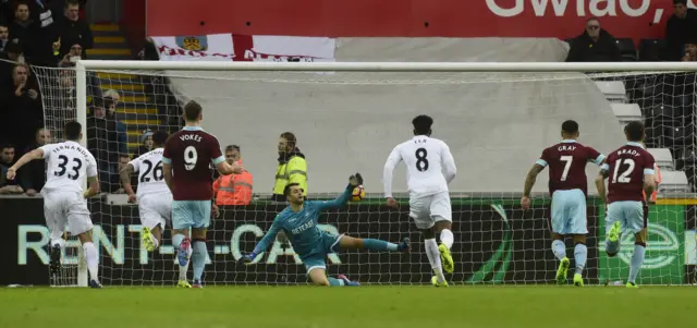 Andre Gray equalises from the penalty spot for Burnley