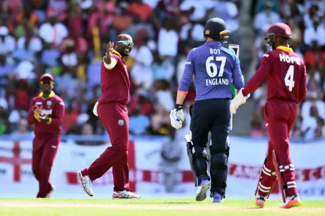 Ashley Nurse celebrates dismissing Jason Roy