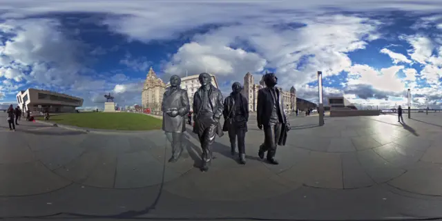Beatles' statue outside the Liver Building at Liverpool Waterfront