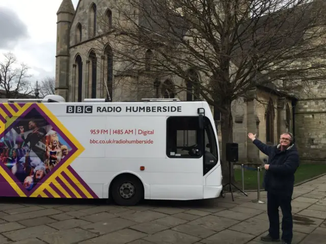 Phil White with the BBC Bus in Grimsby