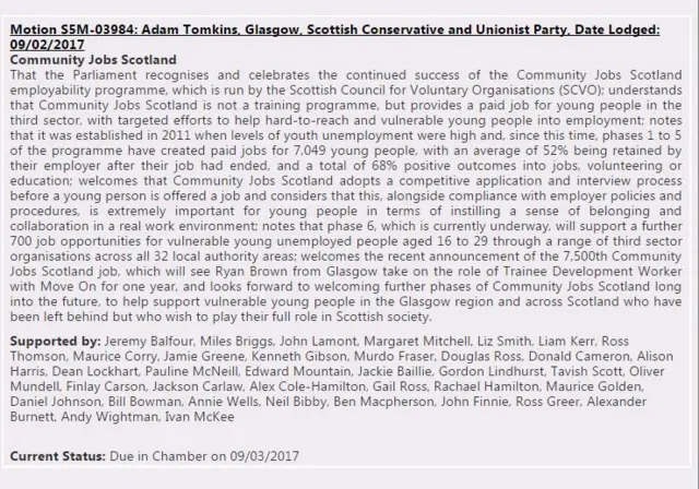 Community Jobs Scotland motion