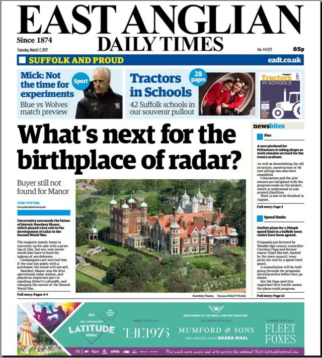 Front page of east edition of EADT