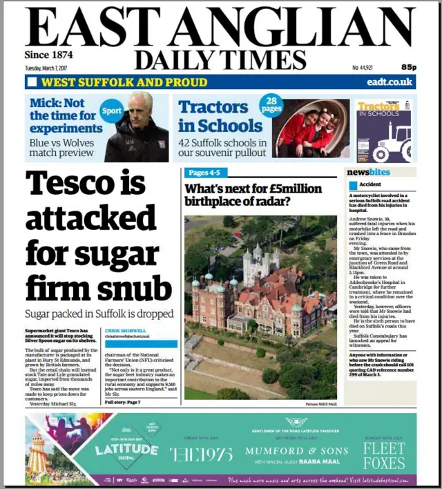 Front page of west edition of EADT