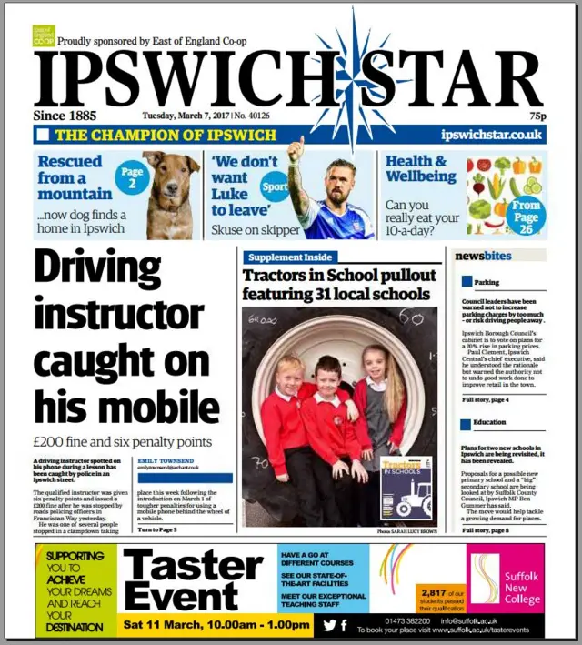 Front page of Ipswich Star