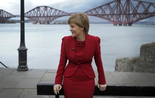 Nicola Sturgeon by the Forth Bridge