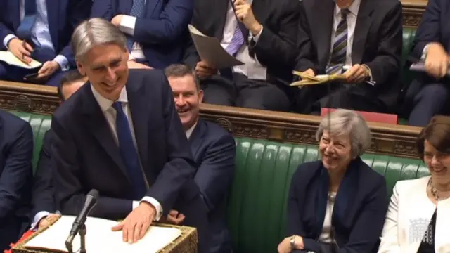 Philip Hammond laughing during Budget