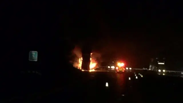 The lorry fire near Stafford Services