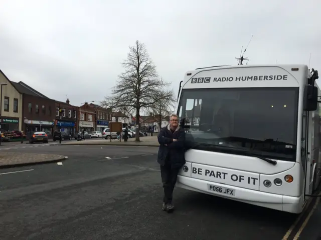 Phil in front the of the BBC Bus in Hessle