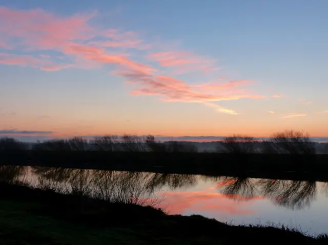 Pink sky over Owston Ferry