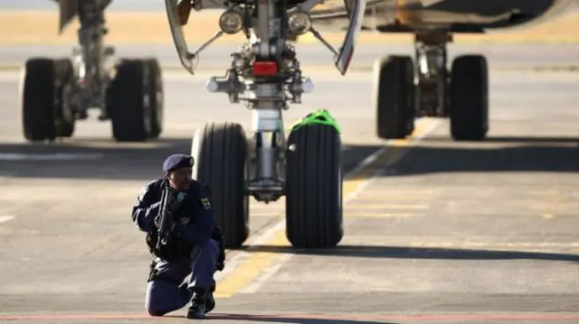 South African policeman at airport