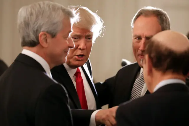 Jamie Dimon (L) with President Trump