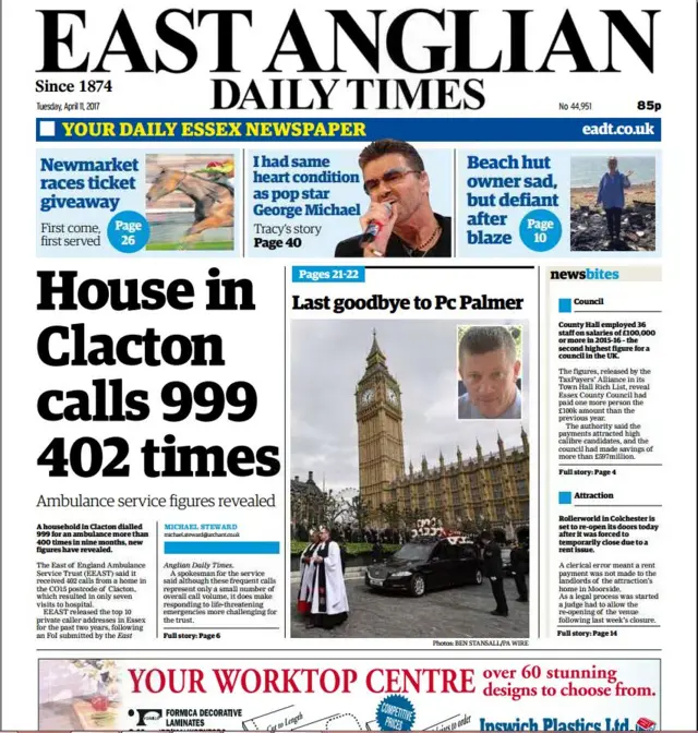 East Anglian Daily Times front page