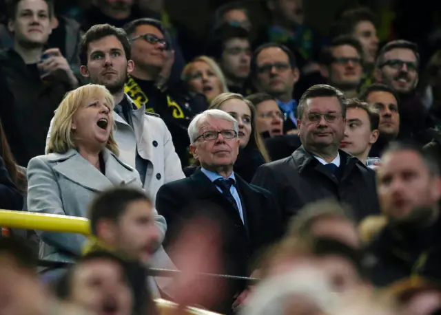 Hannelore Kraft, State Premier of North-Rhine Westphalia, German Football League (DFL) President Reinhard Rauball and President of the German Football Association (DFB) Reinhard Grindel