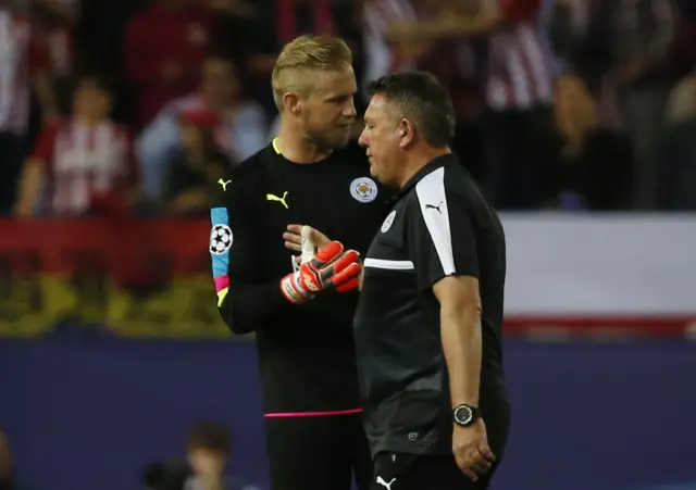 Schmeichel with manager Craig Shakespeare