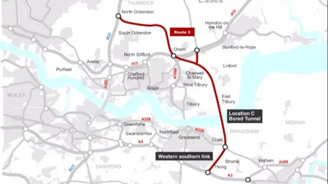 Map of Lower Thames Crossing project