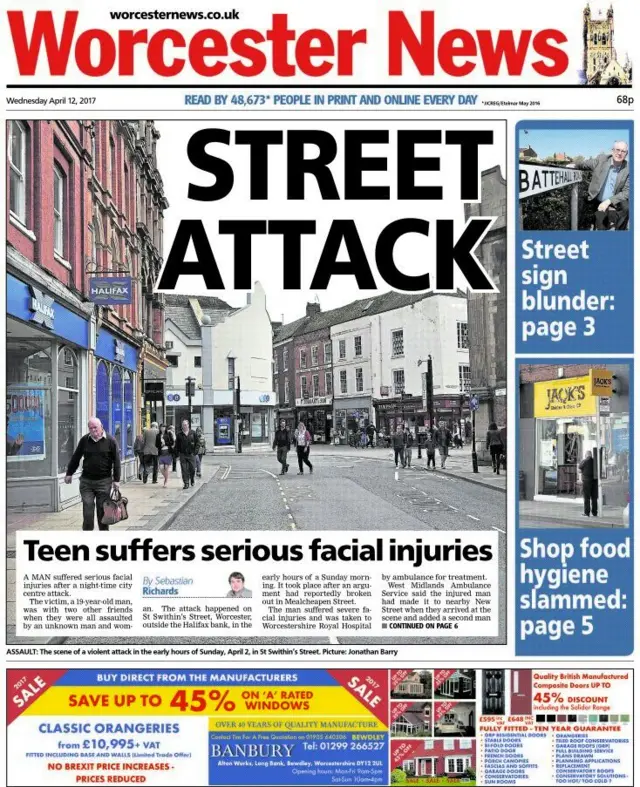 Worcester News front page