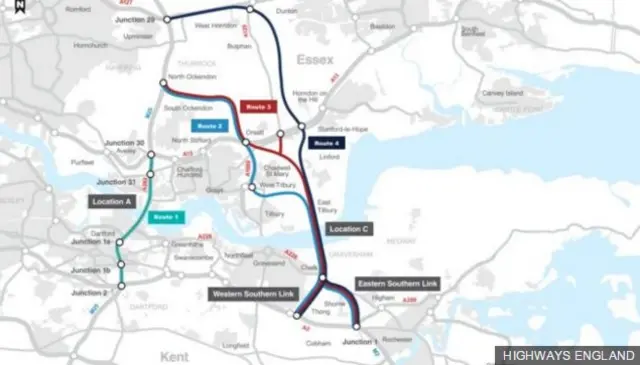 Map of options from Highways England