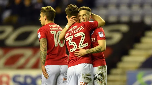 Barnsley celebrate Adam Armstrong's goal