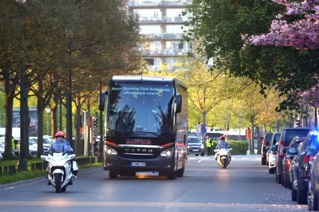 The Anderlecht team bus arrives