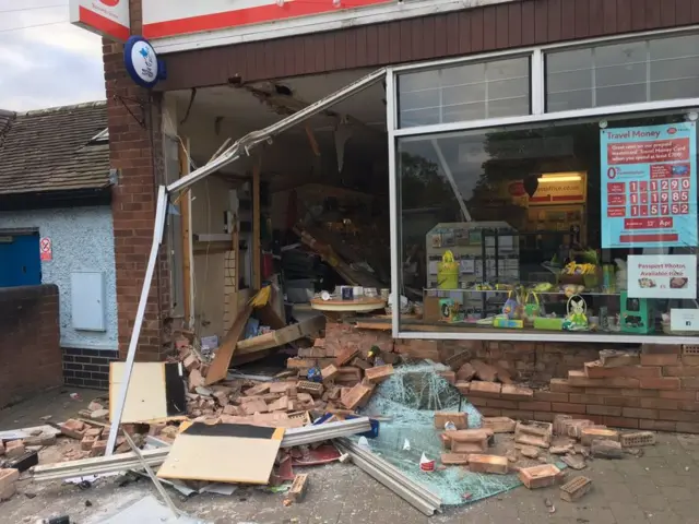 Smashed front of building