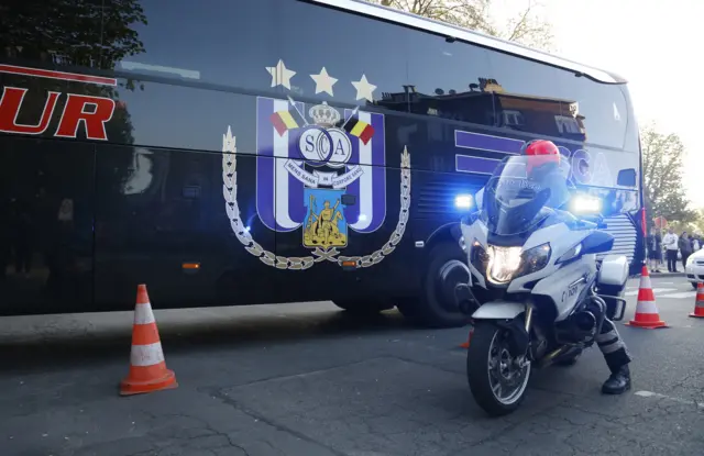 The Anderlecht team bus arrives