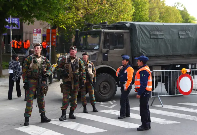 Police pictured outside the stadium