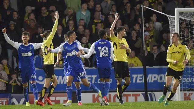 Ipswich celebrate offside goal