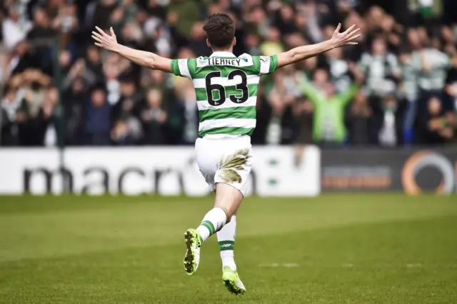 Kieran Tierney celebrates scoring for Celtic against Ross County