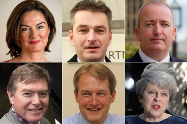 Top L to R - Lucy Allan Lucy Allan, Daniel Kawczynski and Mark Pritchard. Bottom L to R Philip Dunne, Owen Paterson and Theresa May