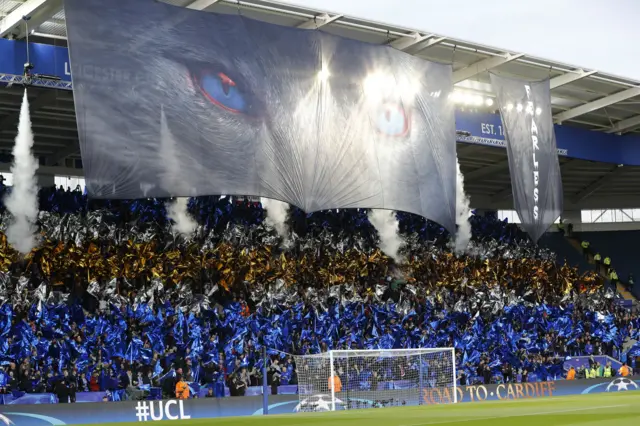 Leicester fans unfurl a banner