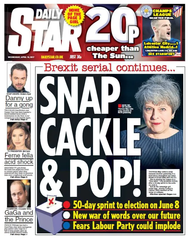 Daily Star front - 19/4/17