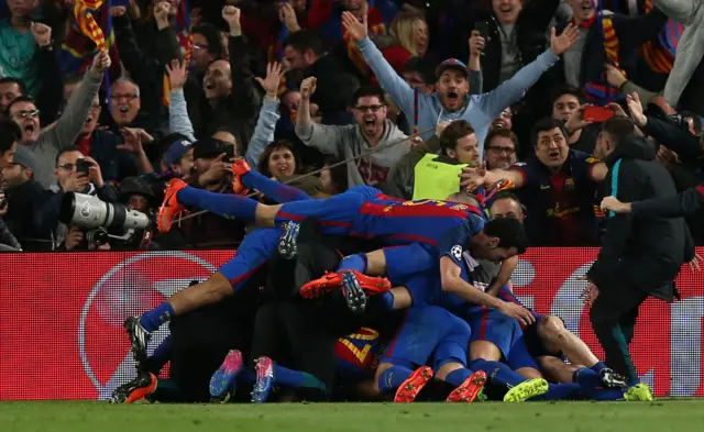 Barcelona celebrate remarkable win against Paris St-Germain