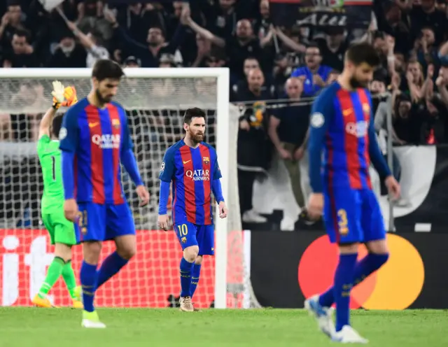 Barcelona players look dejected at Juventus