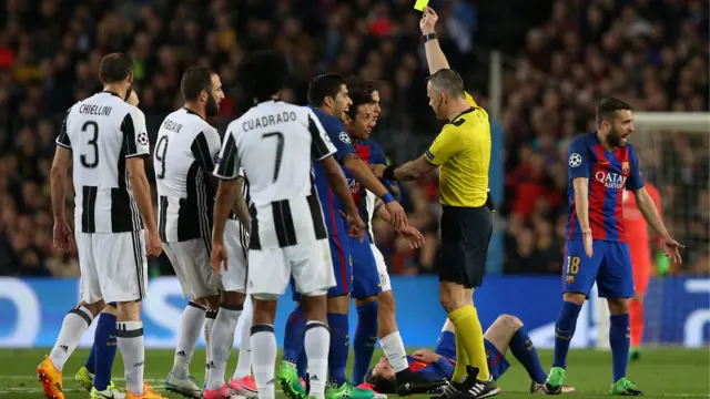 Neymar is shown a yellow card