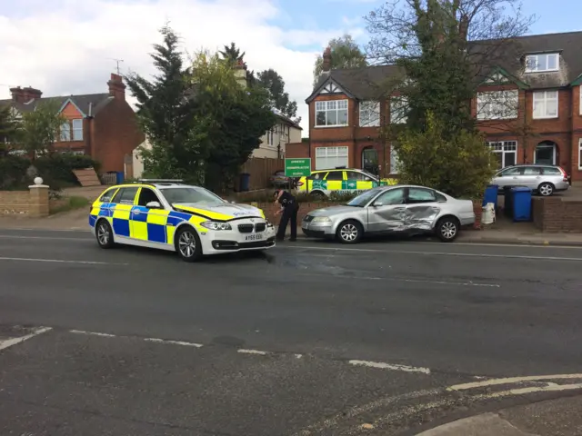 Police car crashed on Norwich Road in Ipswich