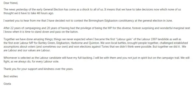 Email from Gisela Stuart