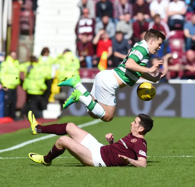 Jamie Walker fouls James Forrest