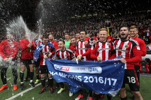 Sheffield United celebrating promotion.