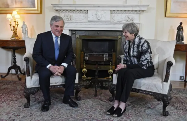 Antonio Tajani with Theresa May