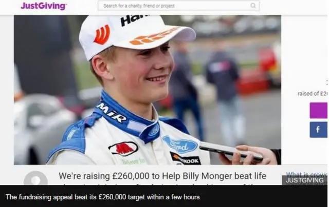 Billy Monger fundraising page