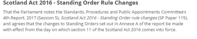 Scotland Act 2016 - Standing Order Rule Changes