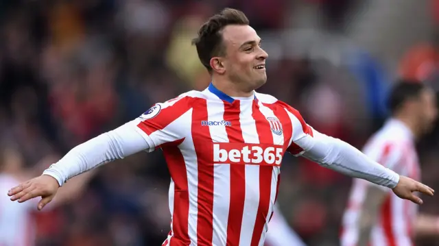 Xherdan Shaqiri of Stoke City celebrating