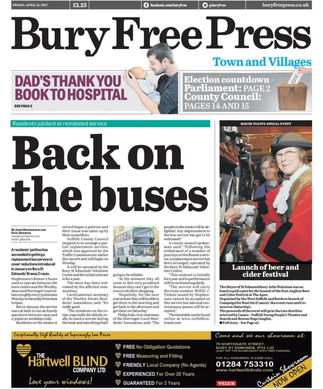 Front page of Bury Free Press