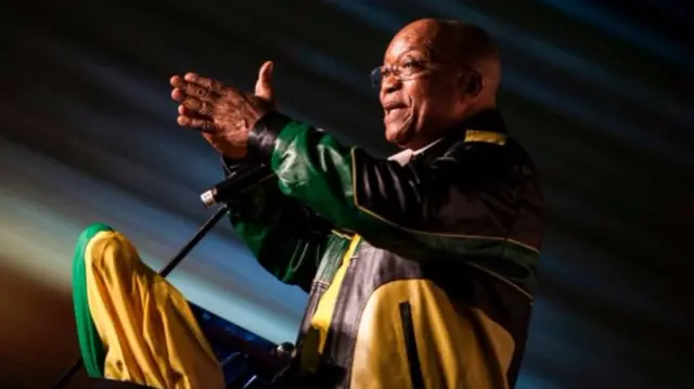 South Africa's President Jacob Zuma gestures during celebrations for his 75th birthday on April 12, 2017