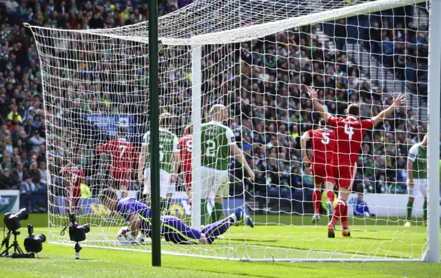 Aberdeen players rush to congratulate Ryan Christie on scoring directly from a free-kick