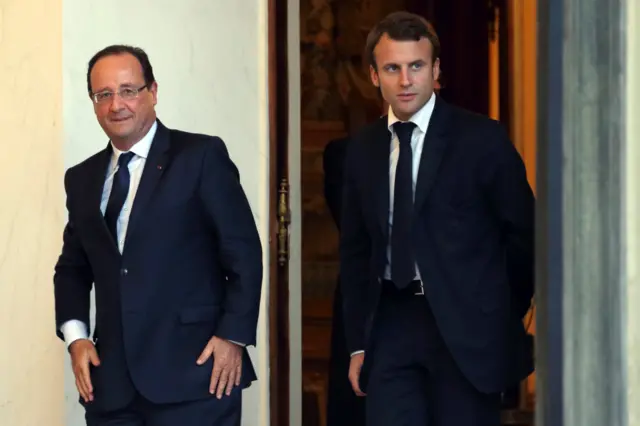 François Hollande pictured with Emmanuel Macron at the Elysee Palace in Paris in 2013