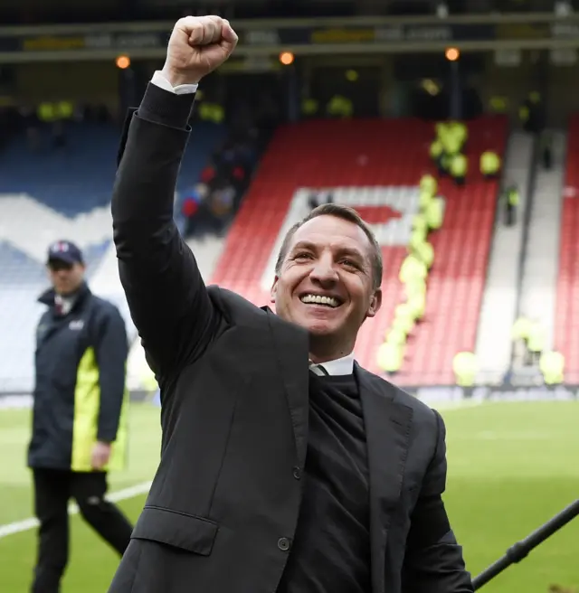 Brendan Rodgers celebrates after Celtic beat Rangers